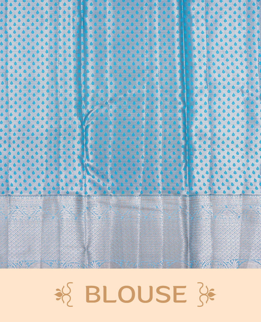 Blue & Gold Double shade Semi Tissue Silk saree featuring Light gold Kodi pattern on body, complemented by Self colour with gold zari border, paired with matching blouse piece.