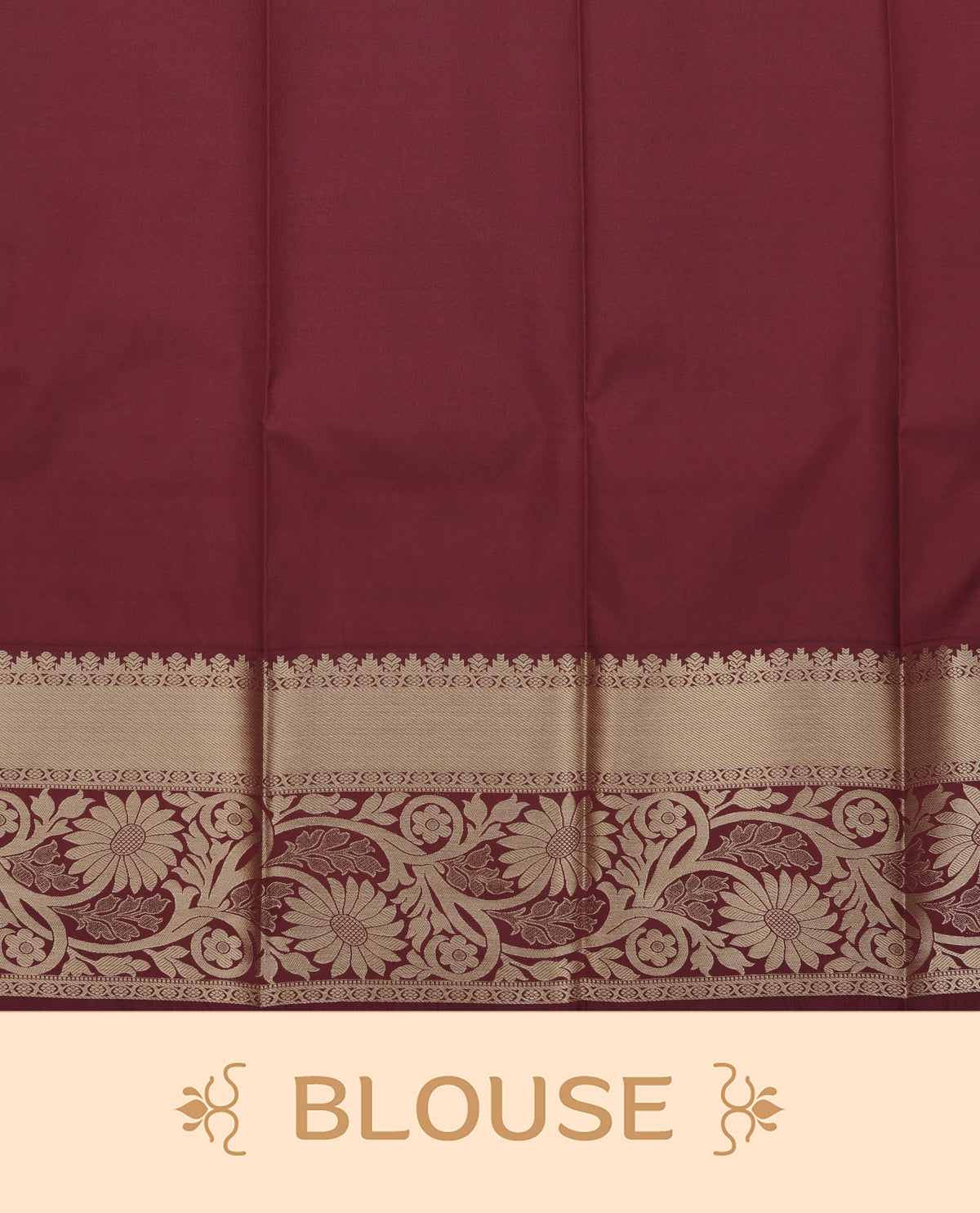 Off white colour silk saree featuring gold zari floral patterns on body, contrast maroon with gold zari traditional border, contrast grand pallu comes with matching blouse piece .