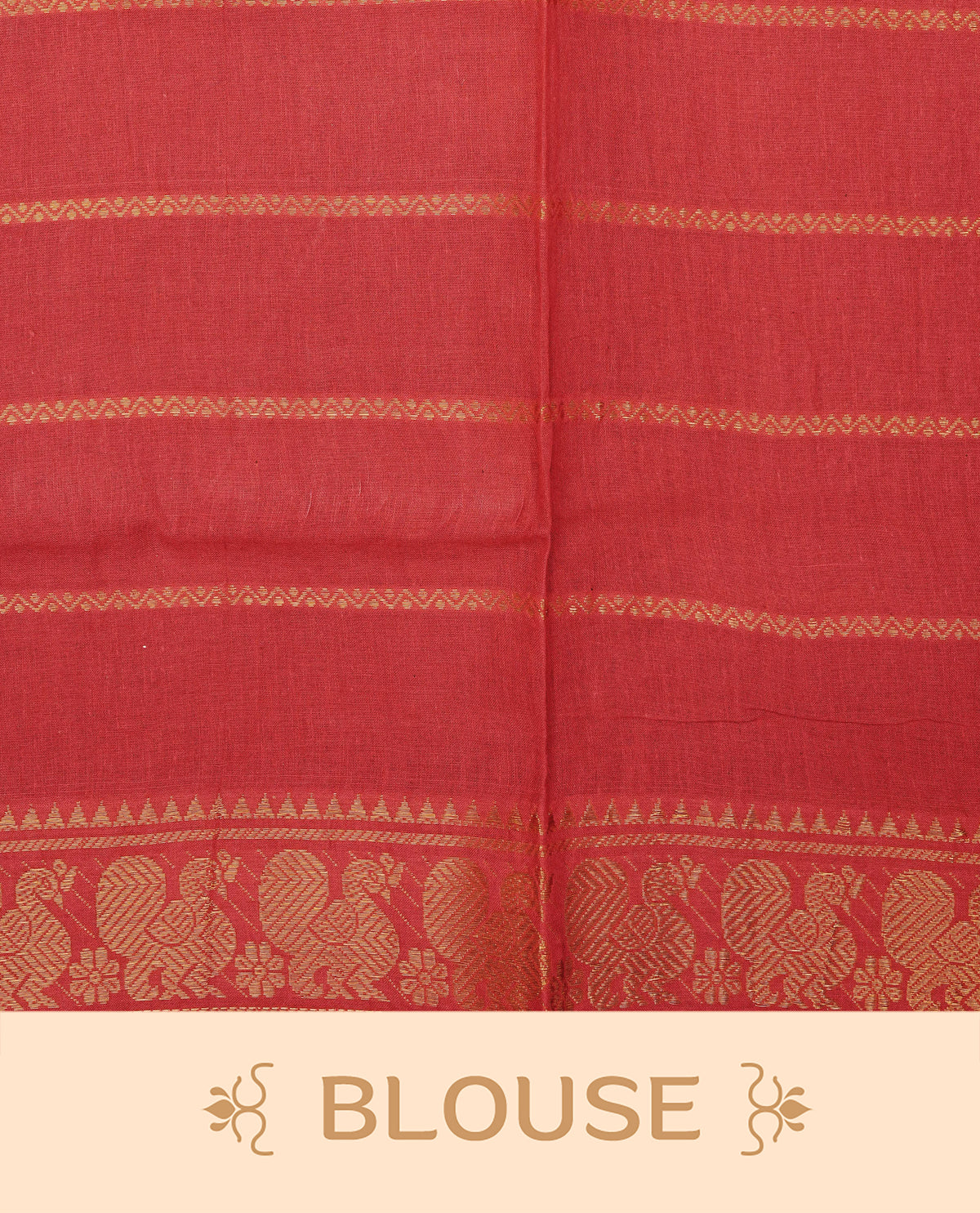 Bottle Green Colour Sungudi Cotton Saree with gold zari motifs on the body, a matching gold zari border, and a plain pallu. Paired with a contrast Red colour blouse piece featuring a gold zari peacock border.