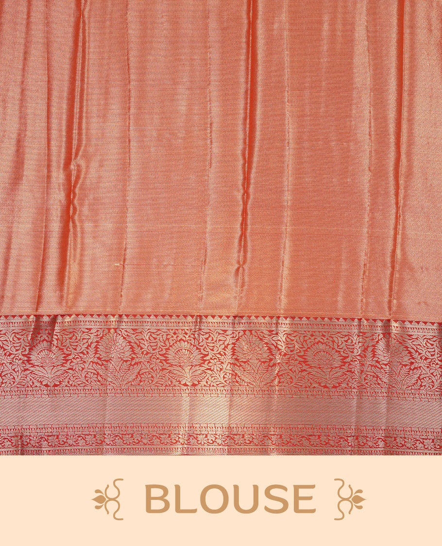 Lavender & gold double shade colour semi tissue silk saree featuring gold zari floral kodi pattern on body, contrast Maroon colour with gold zari traditional border, paired with matching blouse piece.