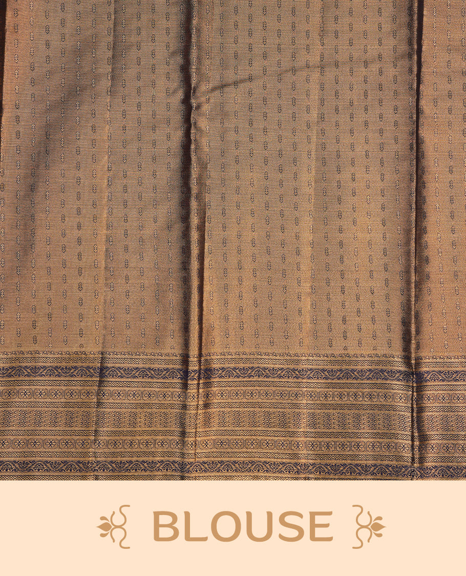 Dark blue & Gold colour semi tissue silk saree featuring gold zari pattern on body, self colour with gold zari traditional border, paired with matching blouse piece.