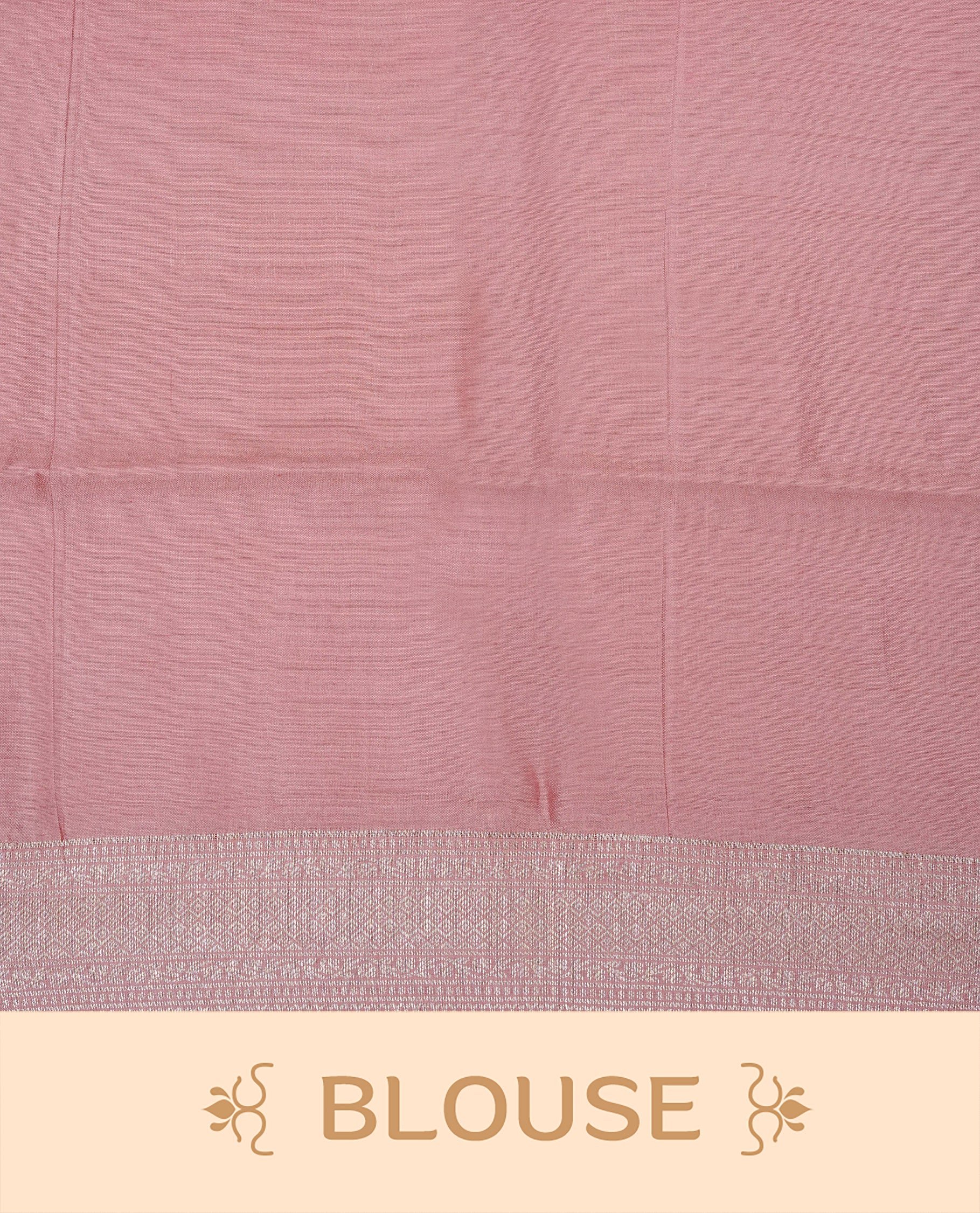 Peach Pink Colour Tussar Silk Saree with silver zari buttas on the body, an elegant silver zari border and intricately designed pallu, paired with a matching blouse piece.
