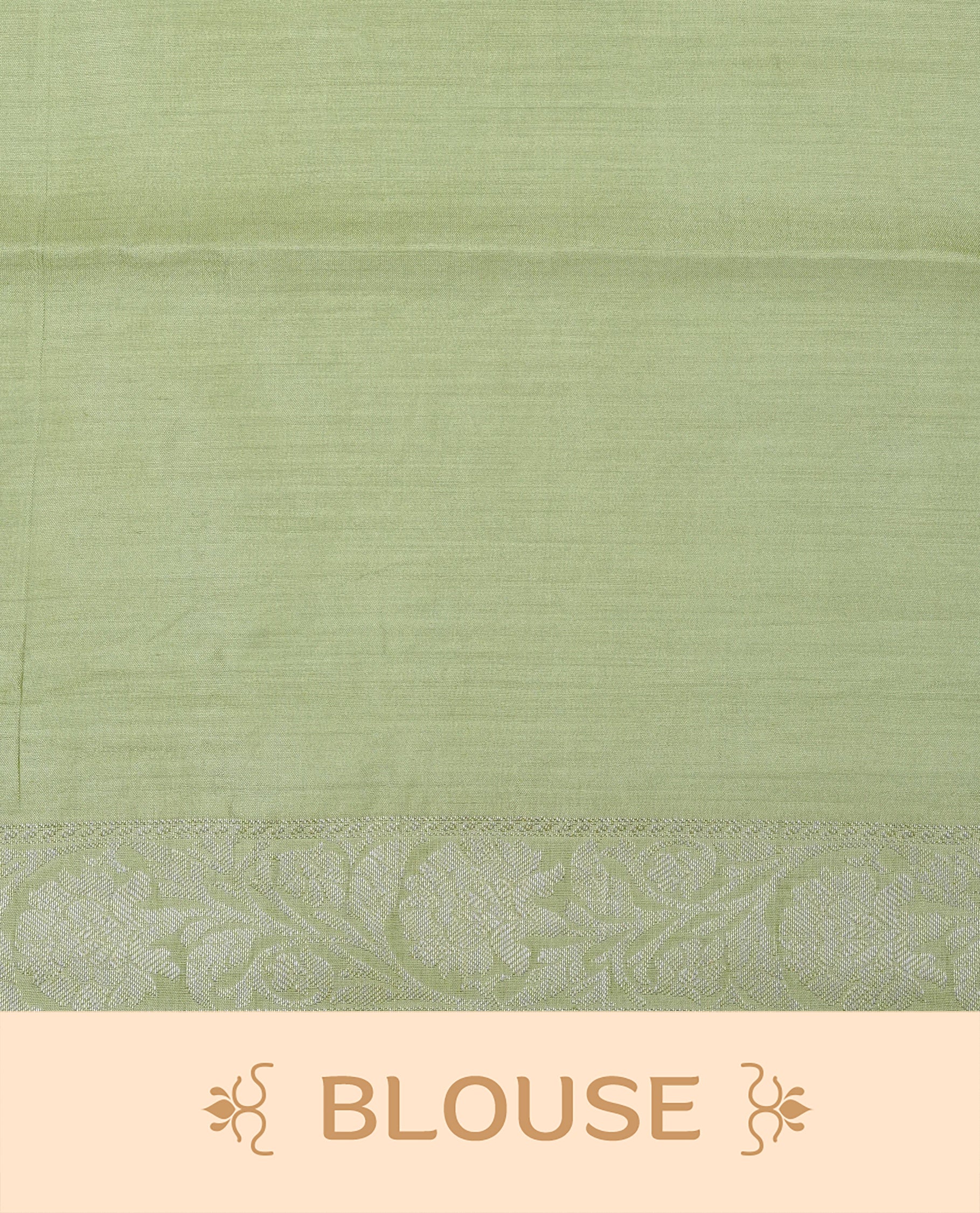 Pastel green Colour Tussar silk saree with silver zari buttas on Body , an elegant zari border and pallu, Paired With a matching blouse piece.