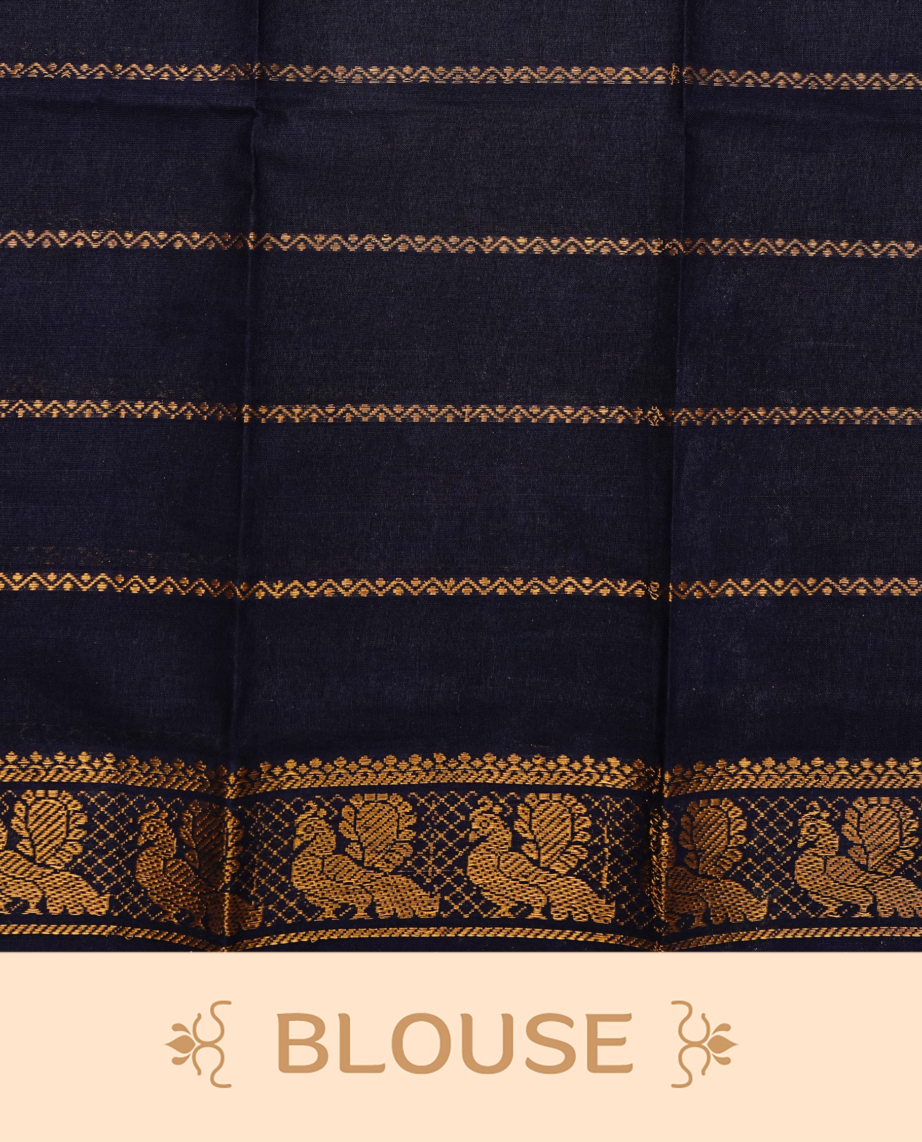 Mustard yellow Sungudi cotton saree featuring elegant gold zari striped Peacock pattern across the body, complemented by a contrast border. Paired with a matching blouse piece