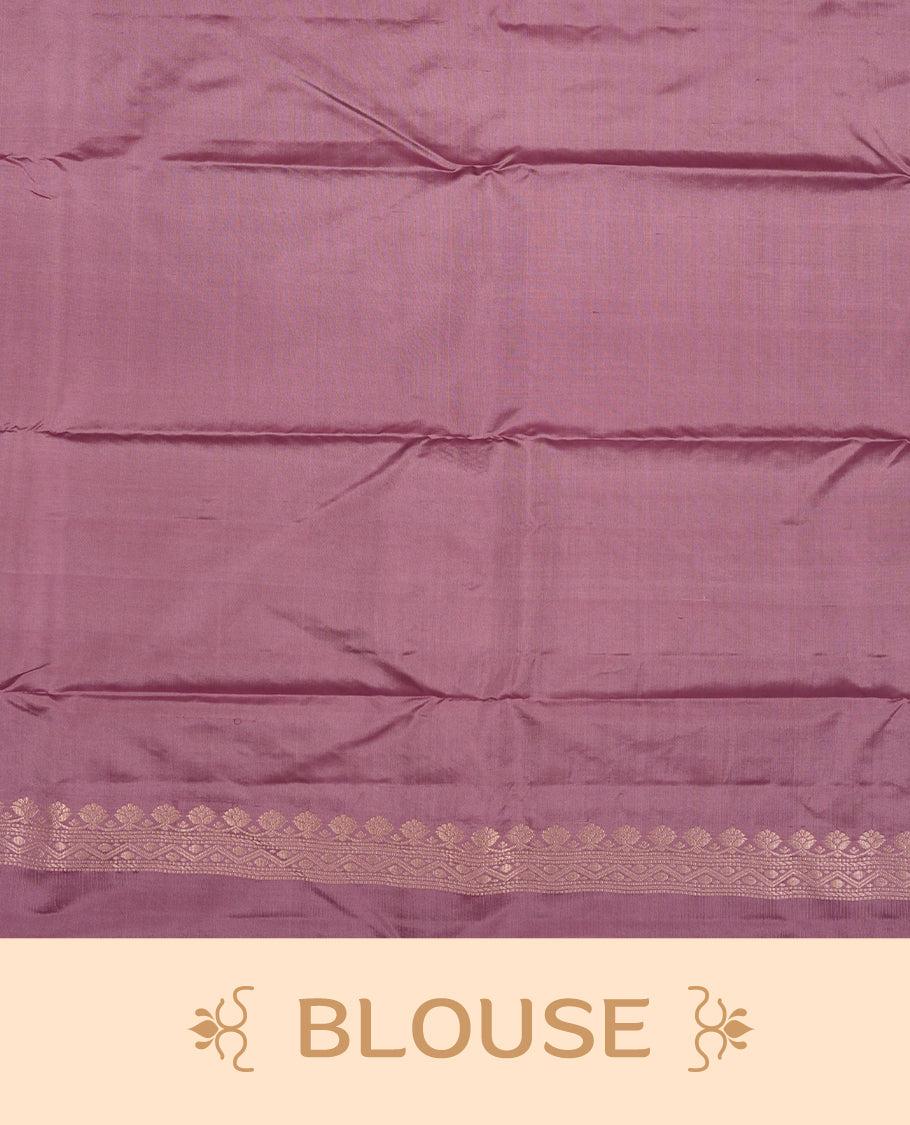 Dusty lavender Colour Pure Kancheepuram Silk Saree having gold pattern on Body without Border and matching Blouse