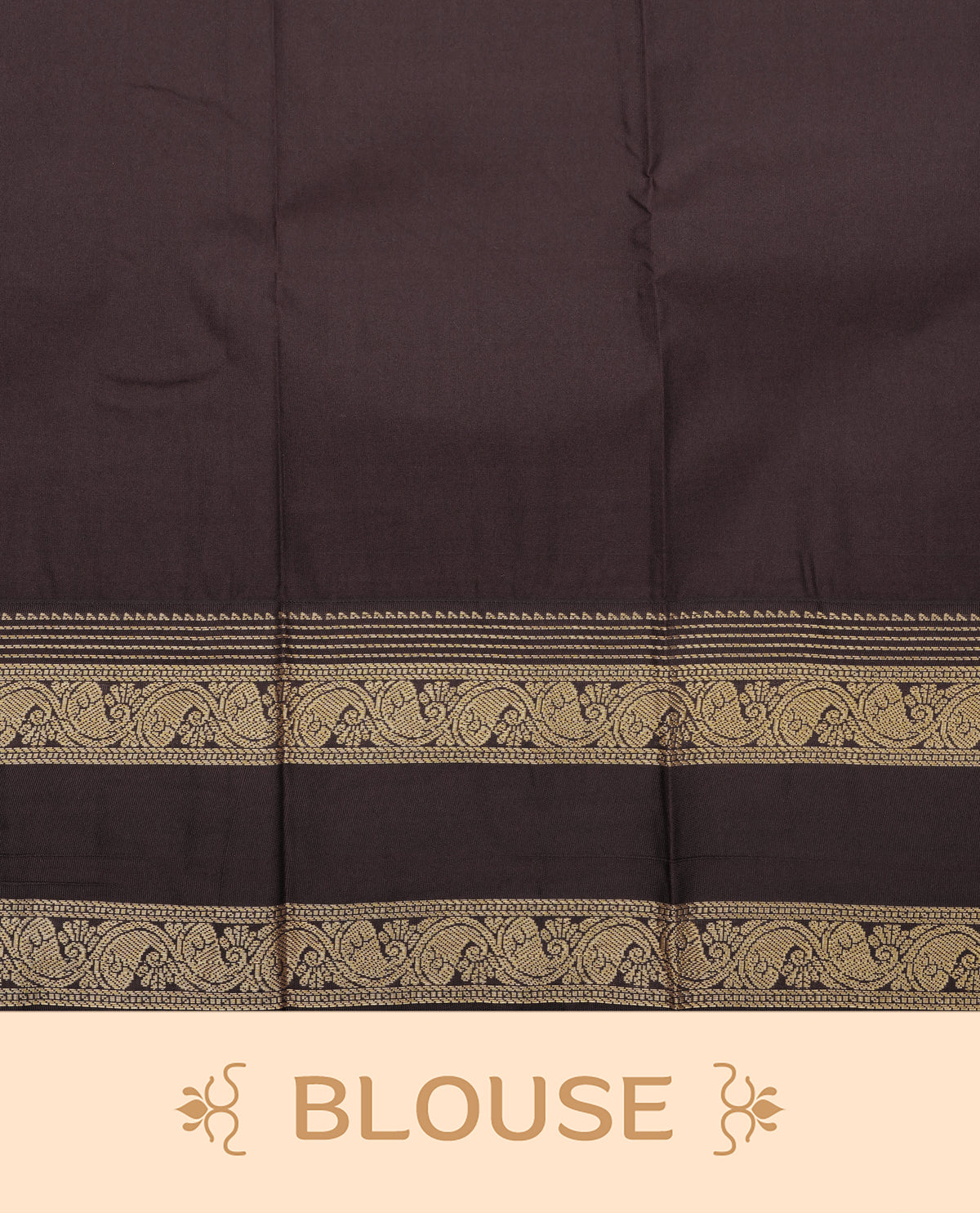 Dark mustard colour soft silk saree featuring floral gold zari checks with florals on body, contrast dark brown colour traditional border, grand pallu comes with matching blouse piece.