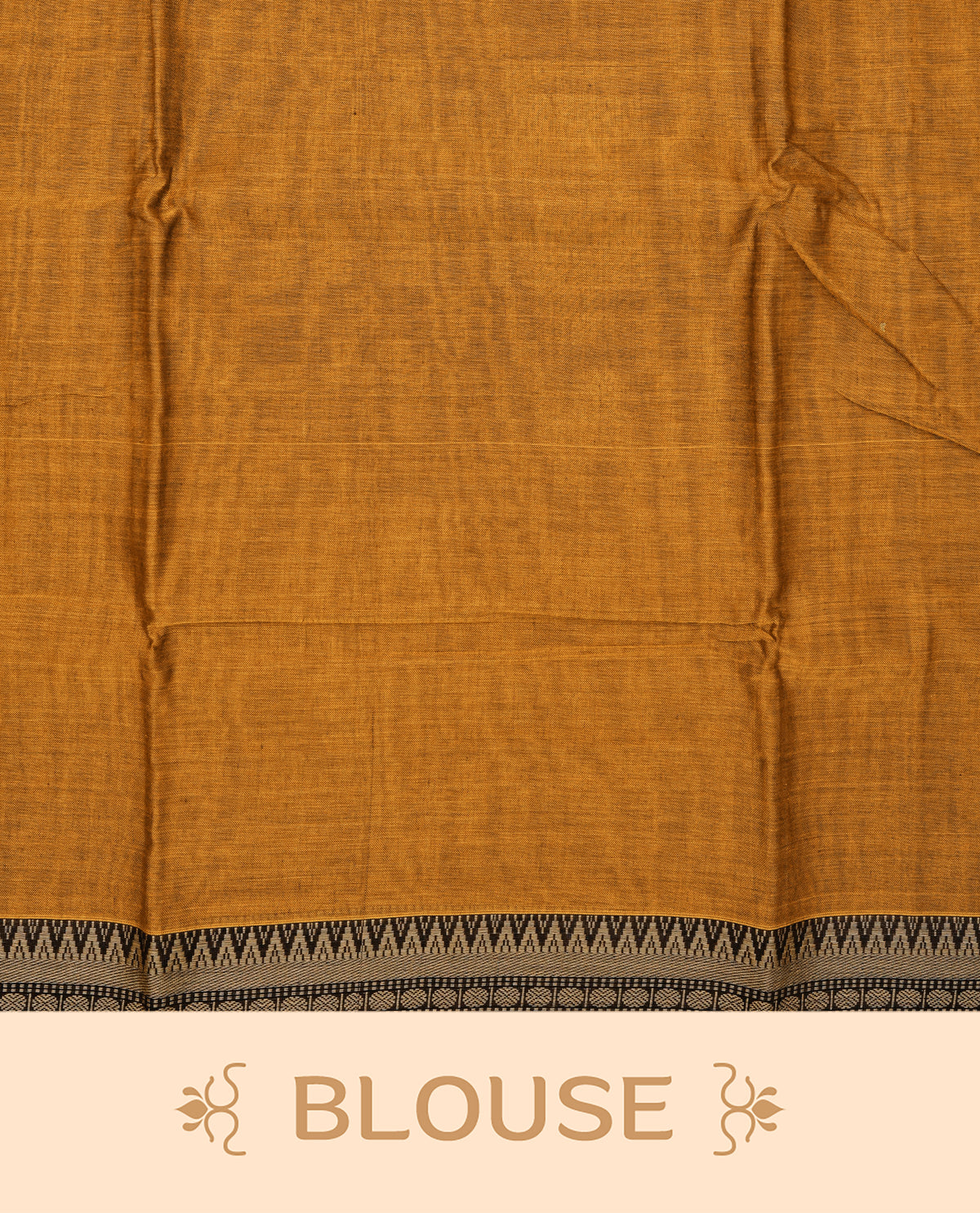Dark mustard colour Narayanapattu cotton saree with a plain body, complemented by a Brown With Coffee brown colour with temple designed border & contrast pallu, paired with a matching blouse piece