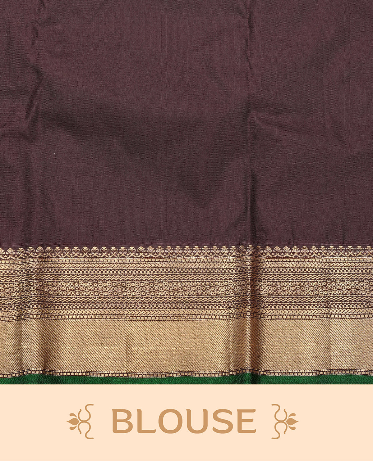 Gold Colour Semi Tissue Silk Saree featuring a lustrous self-textured body, complemented by a richly woven Green and gold zari border, an elegant geometric zari pallu and paired with a matching blouse piece.