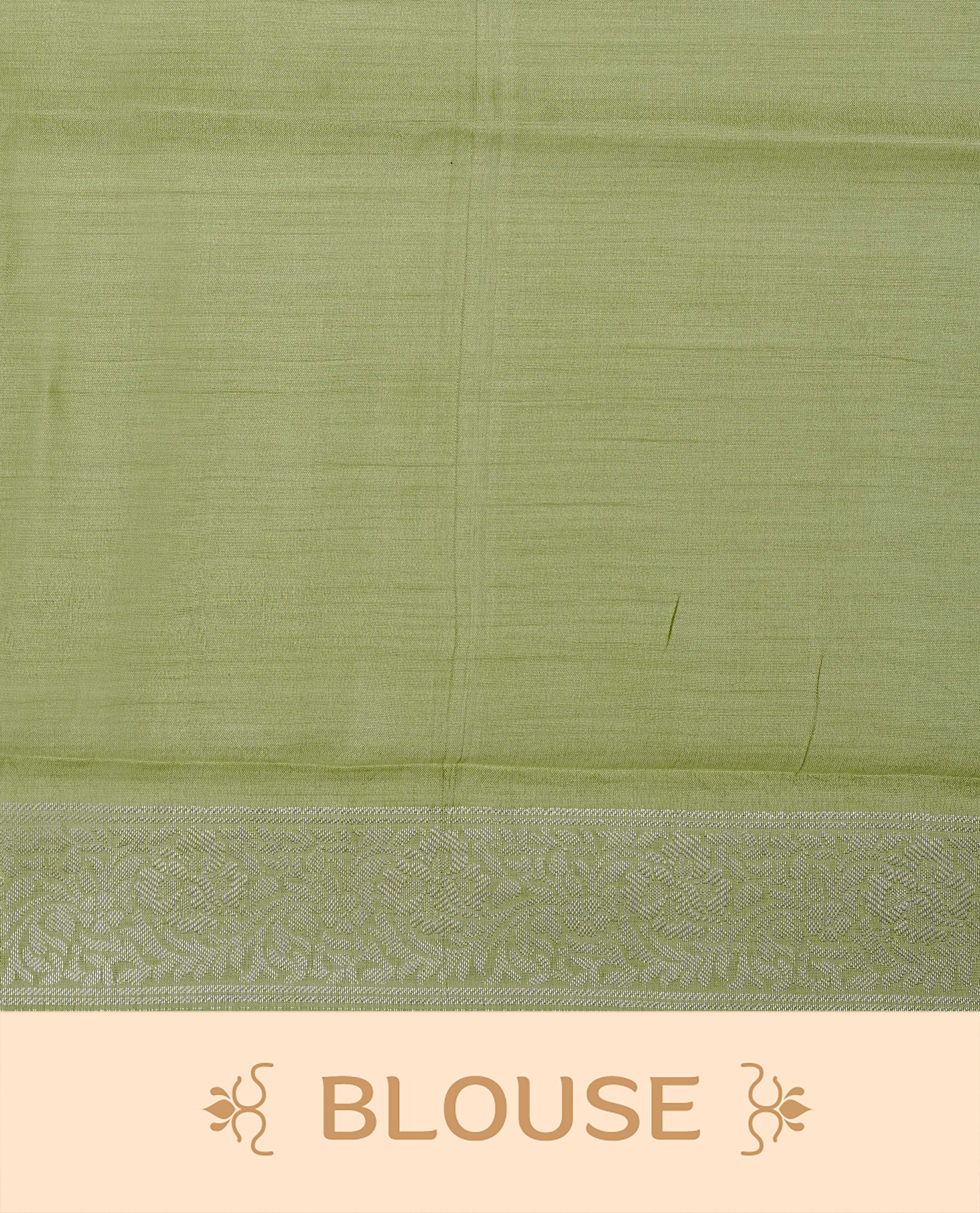 Pastel Gren Colour Tussar silk saree with silver zari buttas On Body, a Contrast Self Coloured zari border and pallu, Paired With a matching blouse piece.