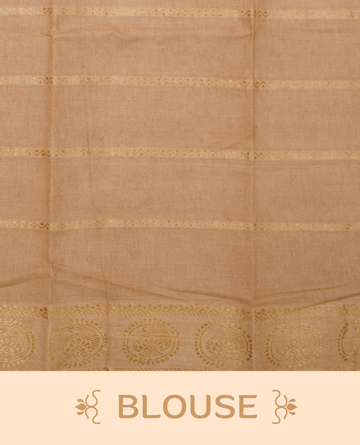 Maroon Colour Sungudi Cotton Saree with gold zari elephant & Peacock motifs on the body, a self zari border, and a rich gold zari pallu. Paired with a Contrast Beige colour blouse Piece featuring a gold zari border.