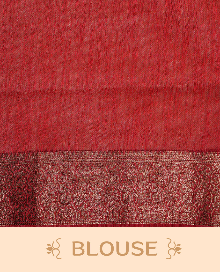 Mustard colour Semi linen saree featuring Elegant plain body, complemented by contrast Maroon colour With Antique zari border, paired with matching blouse piece.