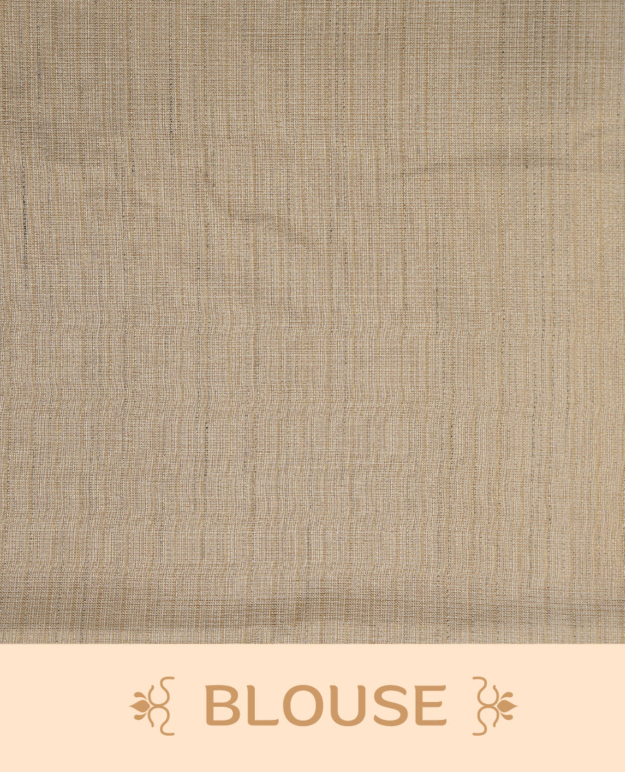 Cream colour Tussar saree featuring yellow colour Mango pattern with chikankari embroidery work, highlighting gold zari simple border, paired with matching unstitched blouse.