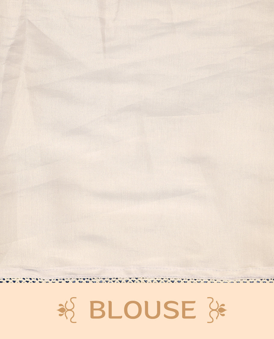 White colour Designer saree Featuring Elegant plain body, enhance with thread Lotus Pattern with lace border, paired with matching blouse piece.