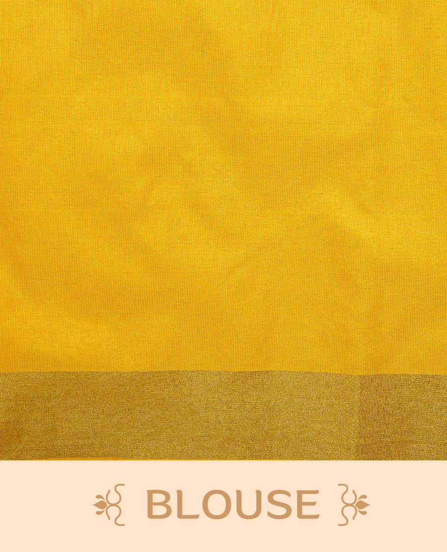 Cream colour Cotton kerala Saree featuring Plain body, Big yellow & gold kasavu border, comes with matching blouse piece.
