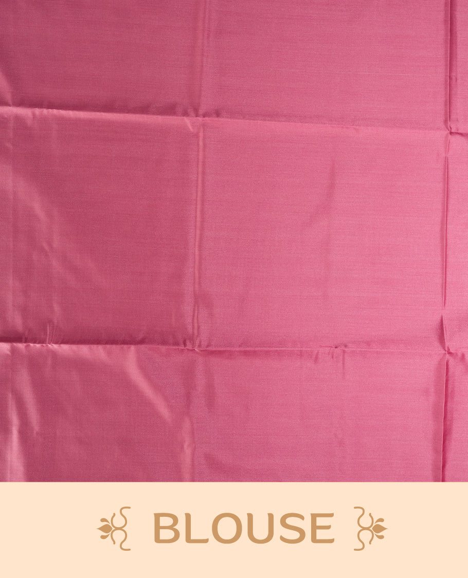 Soft pink colour semi soft silk saree, adorned with subtle woven floral motifs on the body & The design is elevated with an elegant zari border and pallu with tassels, paired with a matching blouse.