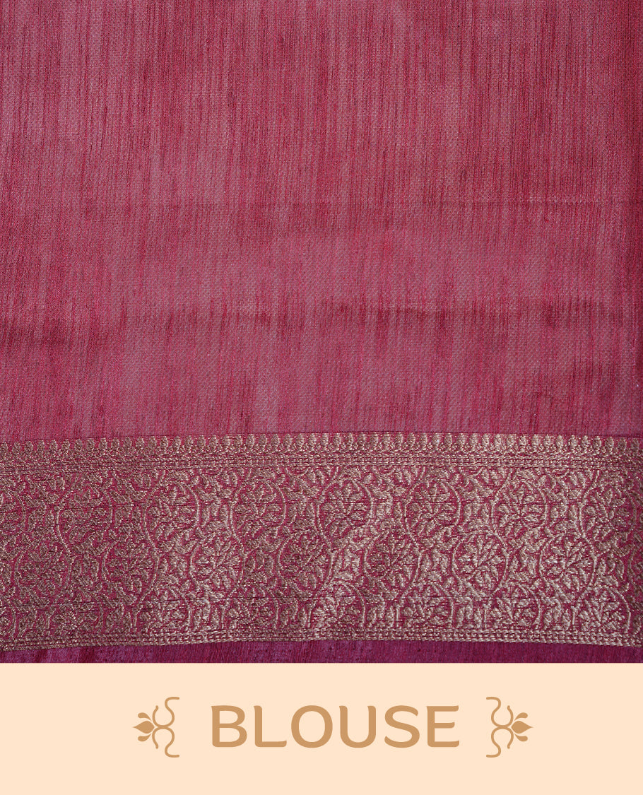 Beige colour Semi linen saree featuring Elegant plain body, complemented by contrast Maroon colour With Antique zari border, paired with matching blouse piece.