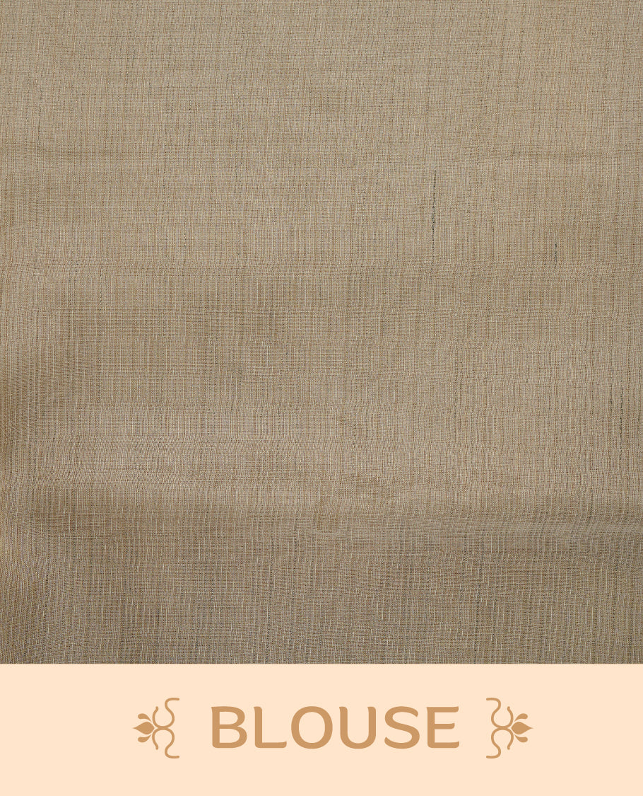 Cream colour Tussar saree featuring pink colour Mango pattern with chikankari embroidery work, highlighting gold zari simple border, paired with matching unstitched blouse.