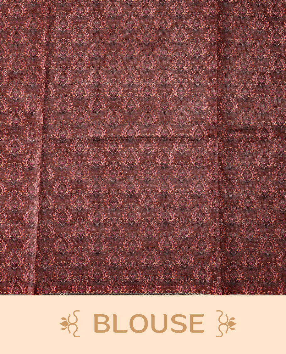 Off White colour kota net saree adorned with Plain body, enhanced by a deep maroon Printed border for bold contrast, and paired with a matching blouse