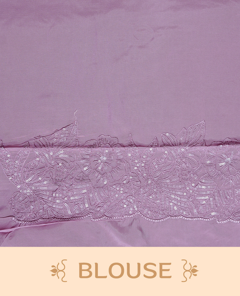 Pastel Purple colour Designer saree featuring Elegant Thread & sequins on body, complemented self colour thread & Sequins scalp border, paired with matching blouse piece.