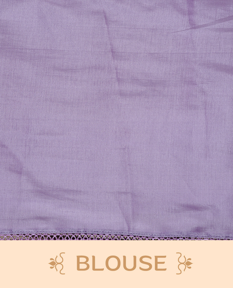 Pastel Purple colour Designer saree Featuring Elegant plain body, enhance with thread Lotus Pattern with lace border, paired with matching blouse piece.