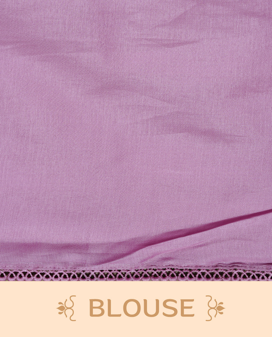 Pastel Pink colour Designer saree Featuring Elegant plain body, enhance with thread Lotus Pattern with lace border, paired with matching blouse piece.