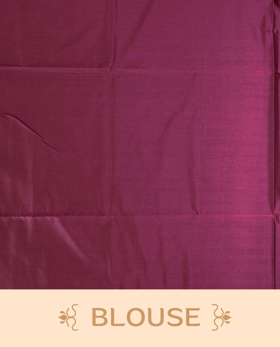 Soft Maroon colour semi soft silk saree adorned with woven circular motifs on the body, complemented by a rich contrast woven pallu with tassel detailing & Comes with a matching blouse piece.