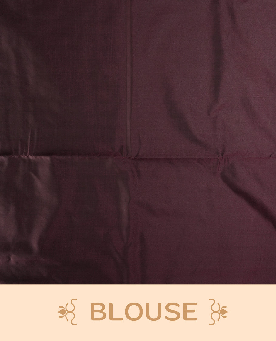 Turkish blue colour semi soft silk saree, beautifully designed with woven floral motifs & The look is enhanced by a rich contrast deep wine colour border and pallu with tassels, paired with a matching blouse.