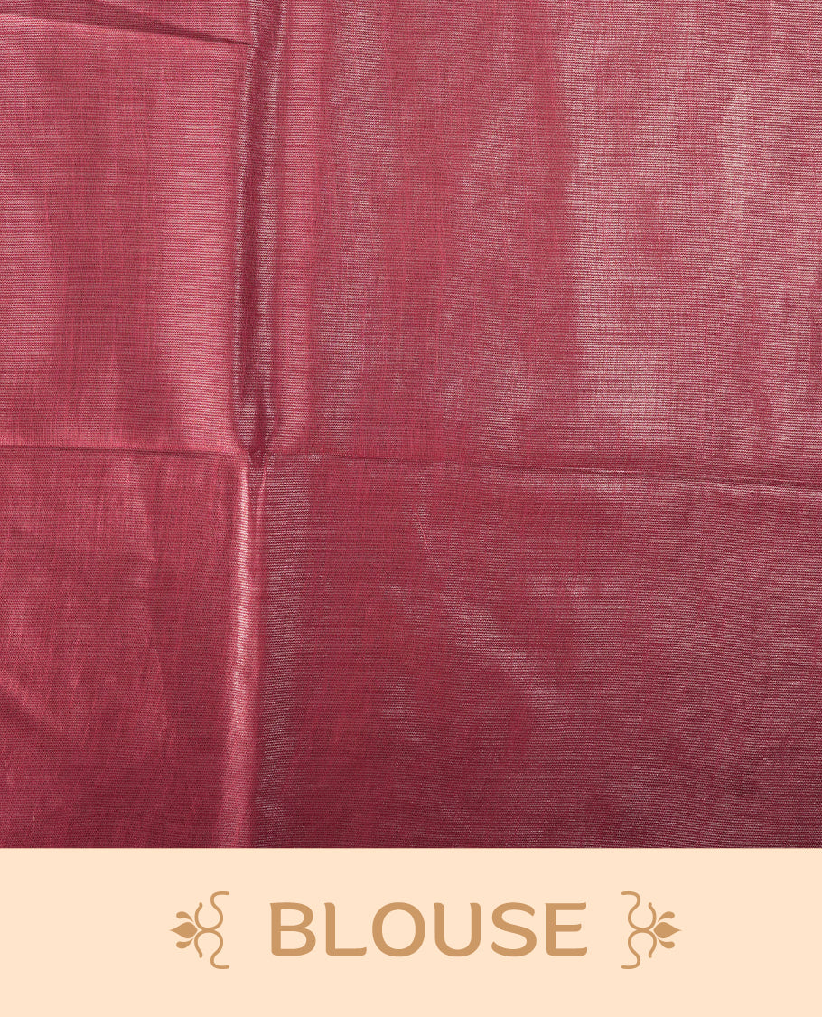 Onion pink colour semi jute saree featuring subtle dotted woven patterns on the body, complemented by a shimmering pallu & Comes with a matching blouse piece for a complete look.