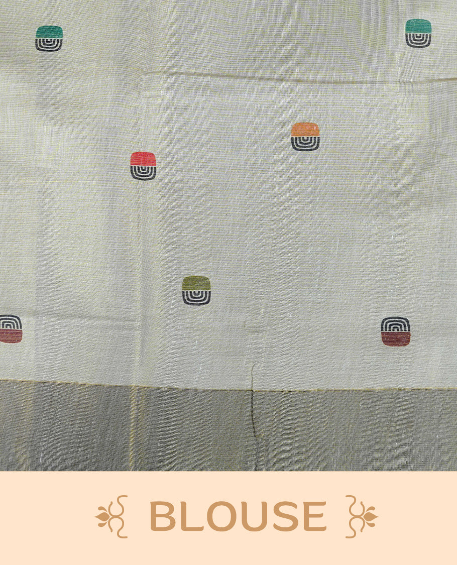 Cream colour Tissue kerala saree featuring Classy Multi colour Box pattern on body, Styled by Burgundy & gold zari border and pallu, comes with matching blouse piece.