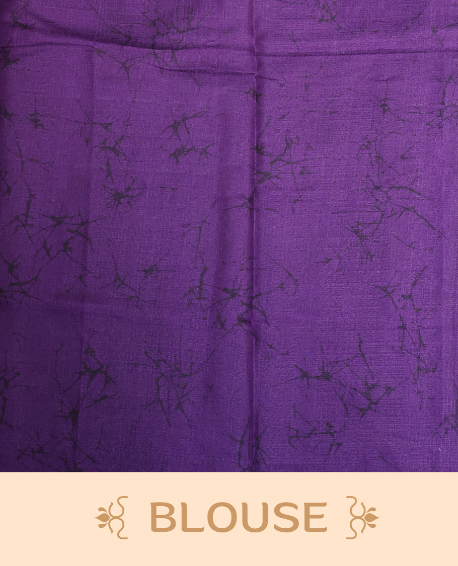 Purple With Black Colour Khadi silk saree Featuring Abstract Print Patterned & Curved Wave Like Line Detailed Body, Paired with matching blouse piece.