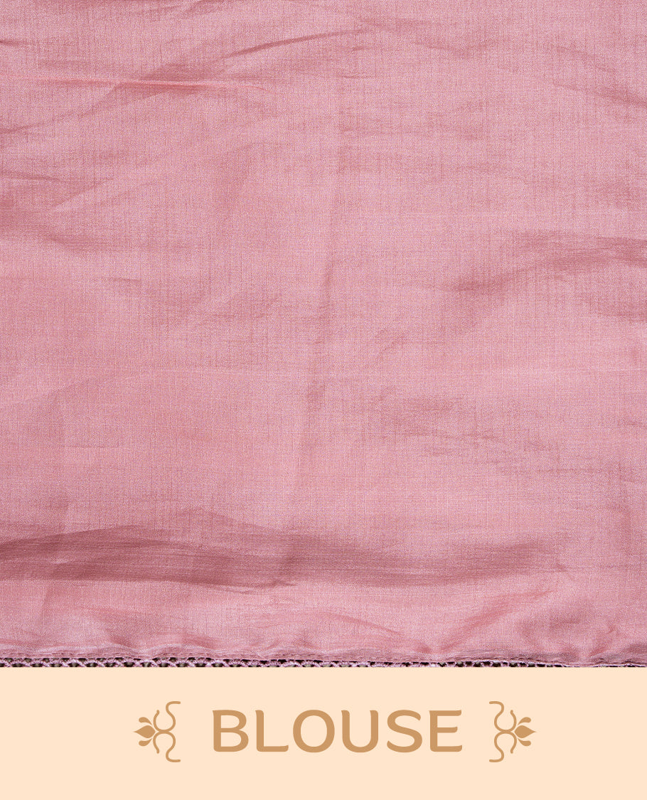 Pastel Peach colour Designer saree Featuring Elegant plain body, enhance with thread Lotus Pattern with lace border, paired with matching blouse piece.