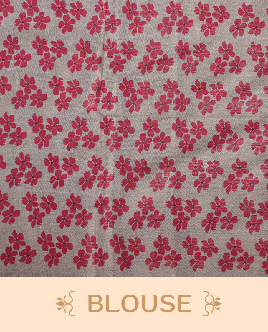 Beige colour Semi tissue saree adorned with pink colour digital Bold Floral Design on the body and an elegant pallu & comes with a matching blouse piece