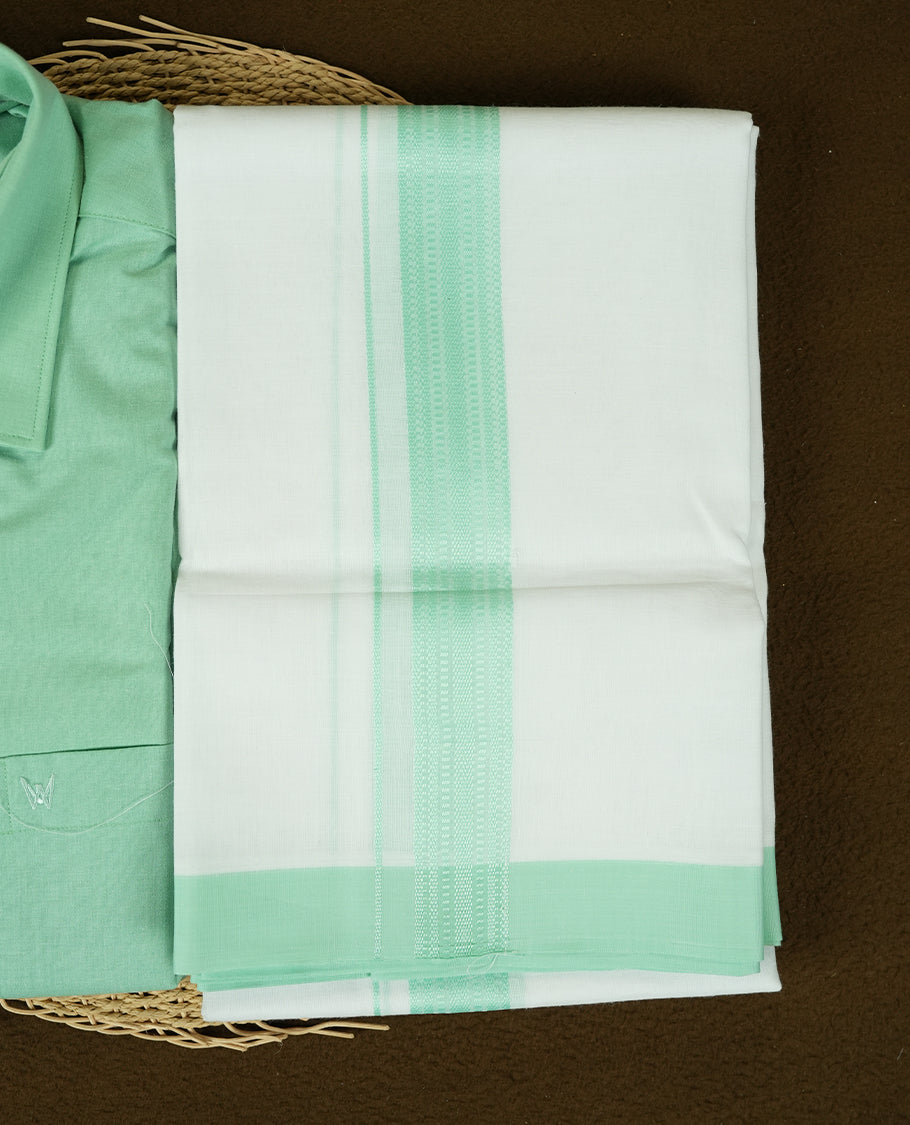 Mint Green Colour traditional men's shirt and dhoti set from Minister White with Liberty Cut collar.
