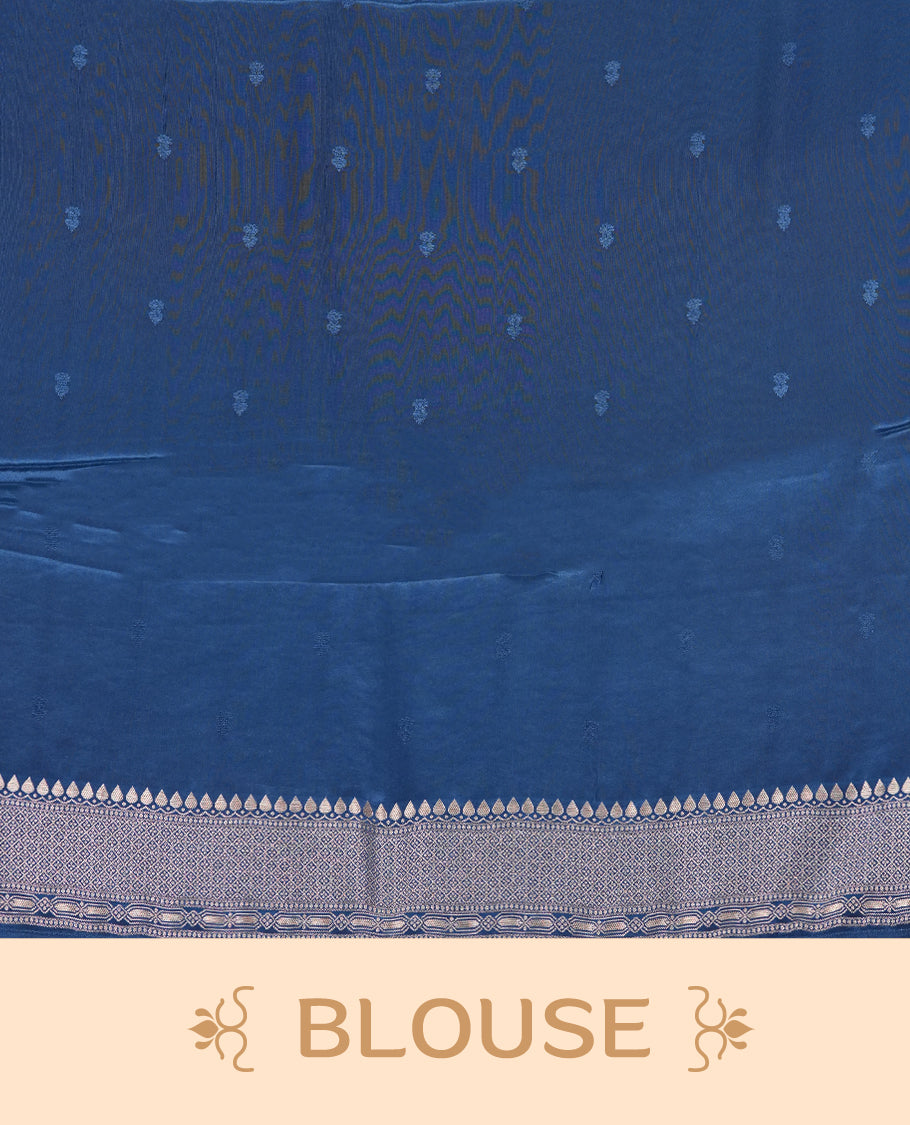 Dark Blue colour Mysore Crepe Silk saree fearturing gold zari kodi visiri & Animal brocade pattern on body and self colour border paired with matching blouse