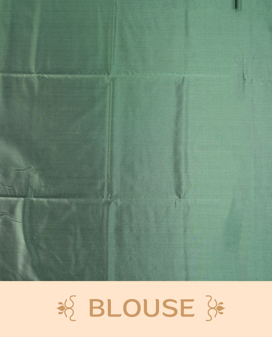 Soft aqua green colour semi soft silk saree featuring self woven motifs on the body, elegant woven border, and rich matching pallu with tassel finish & Comes with a coordinating blouse piece for a graceful look.