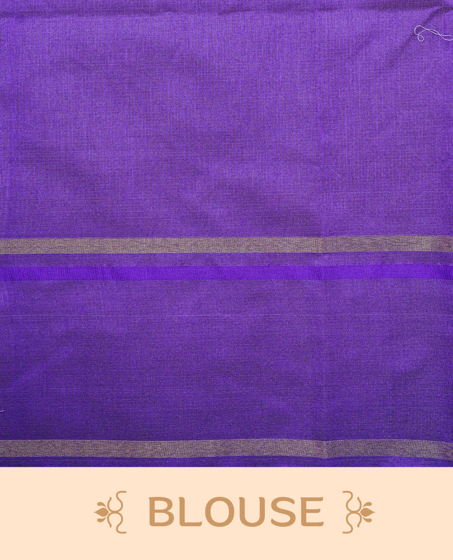 Off white colour semi linen saree featuring Elegant Plain body, complemented by contrast Purple colour with gold zari Simple border, comes with matching blouse piece.