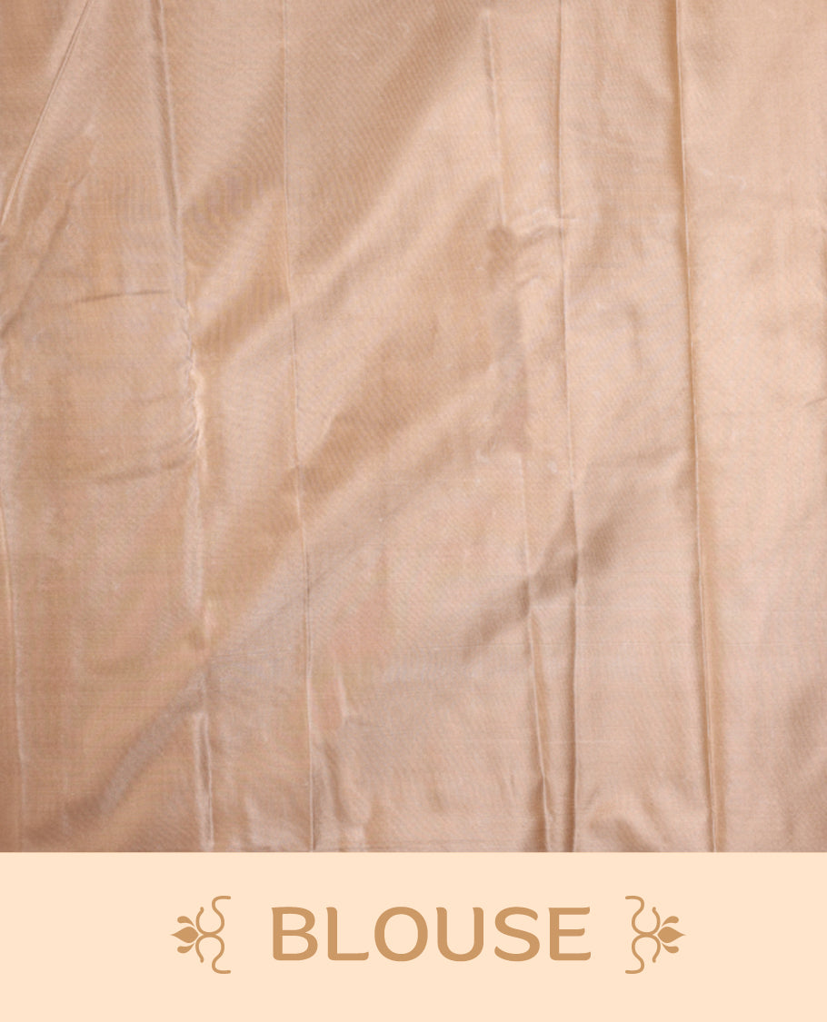 Beige colour semi silk saree featuring a plain lustrous body, complemented by a rich self colour woven border and pallu, paired with a matching blouse.