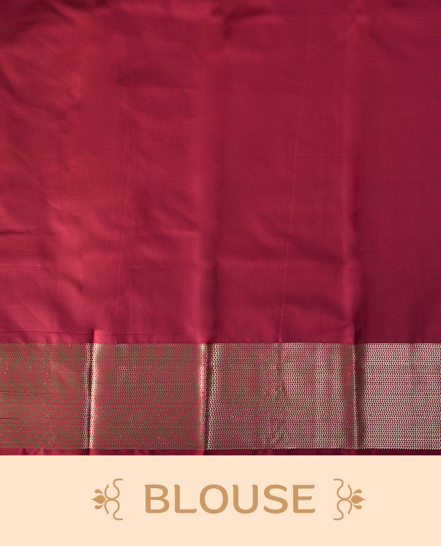 Raspberry pink colour soft silk saree featuring delicate zari buttas all over, paired with a lustrous golden zari border and pallu & Comes with a matching blouse.