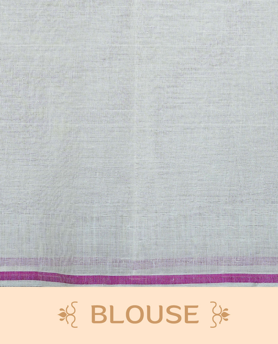 Cream Colour Cotton Kerala Saree Featuring A Classy Plain Body For Effortless Elegance, Enhanced By A Minimalist Magenta Border, Paired With A Matching Blouse Piece.