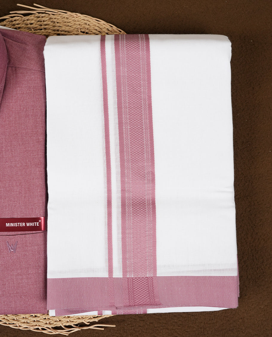 Dusty Rose colour traditional men's shirt and dhoti set from Minister White with Liberty Cut collar.