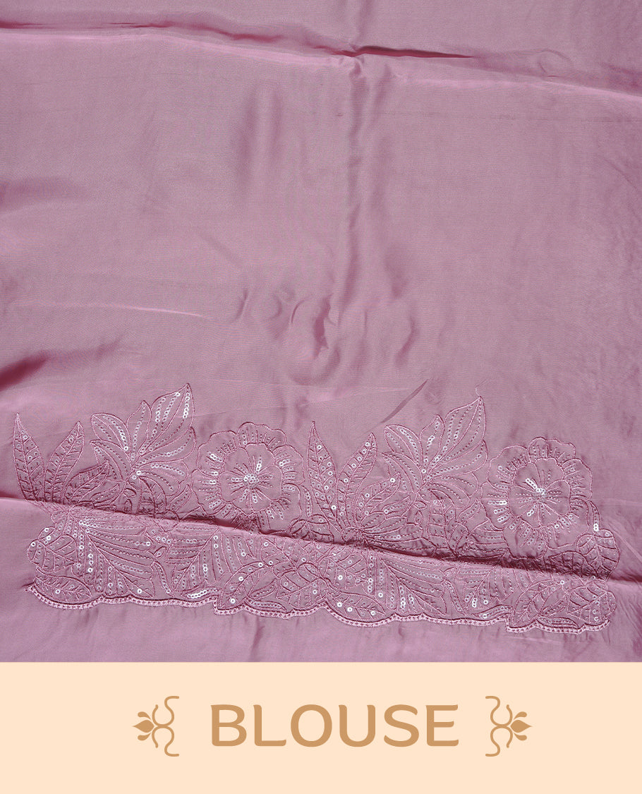 Pastel Pink colour Designer saree featuring Elegant Thread & sequins on body, complemented self colour thread & Sequins scalp border, paired with matching blouse piece.