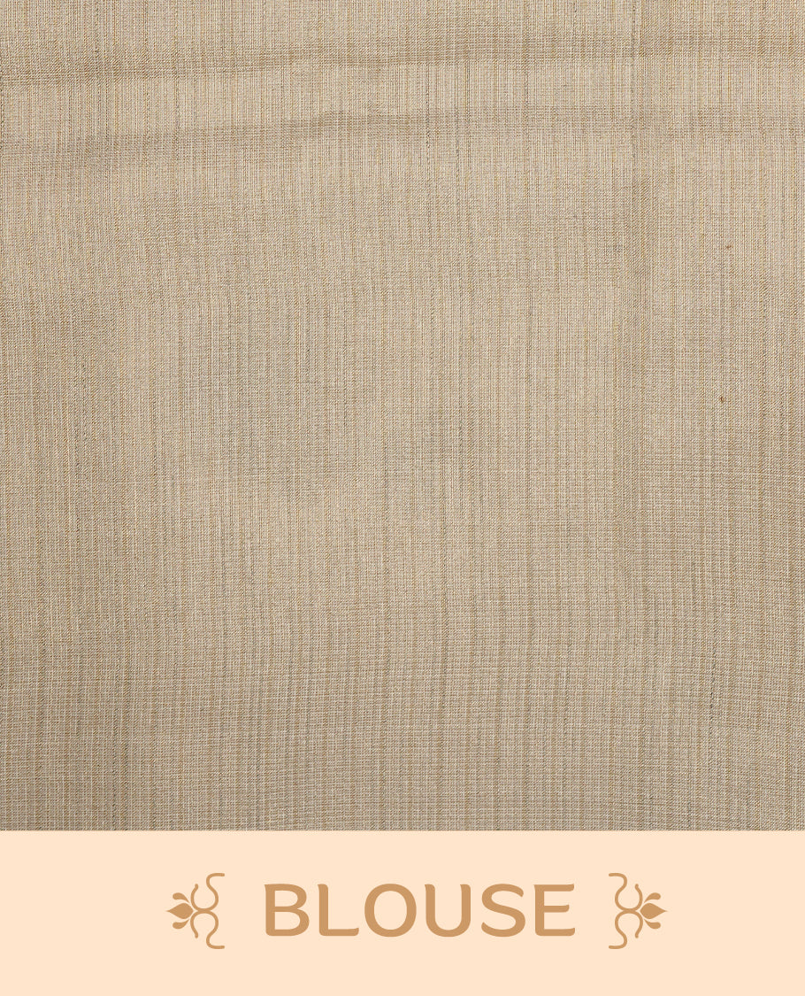 Cream colour Tussar saree featuring cream colour Mango pattern with chikankari embroidery work, highlighting gold zari simple border, paired with matching unstitched blouse.