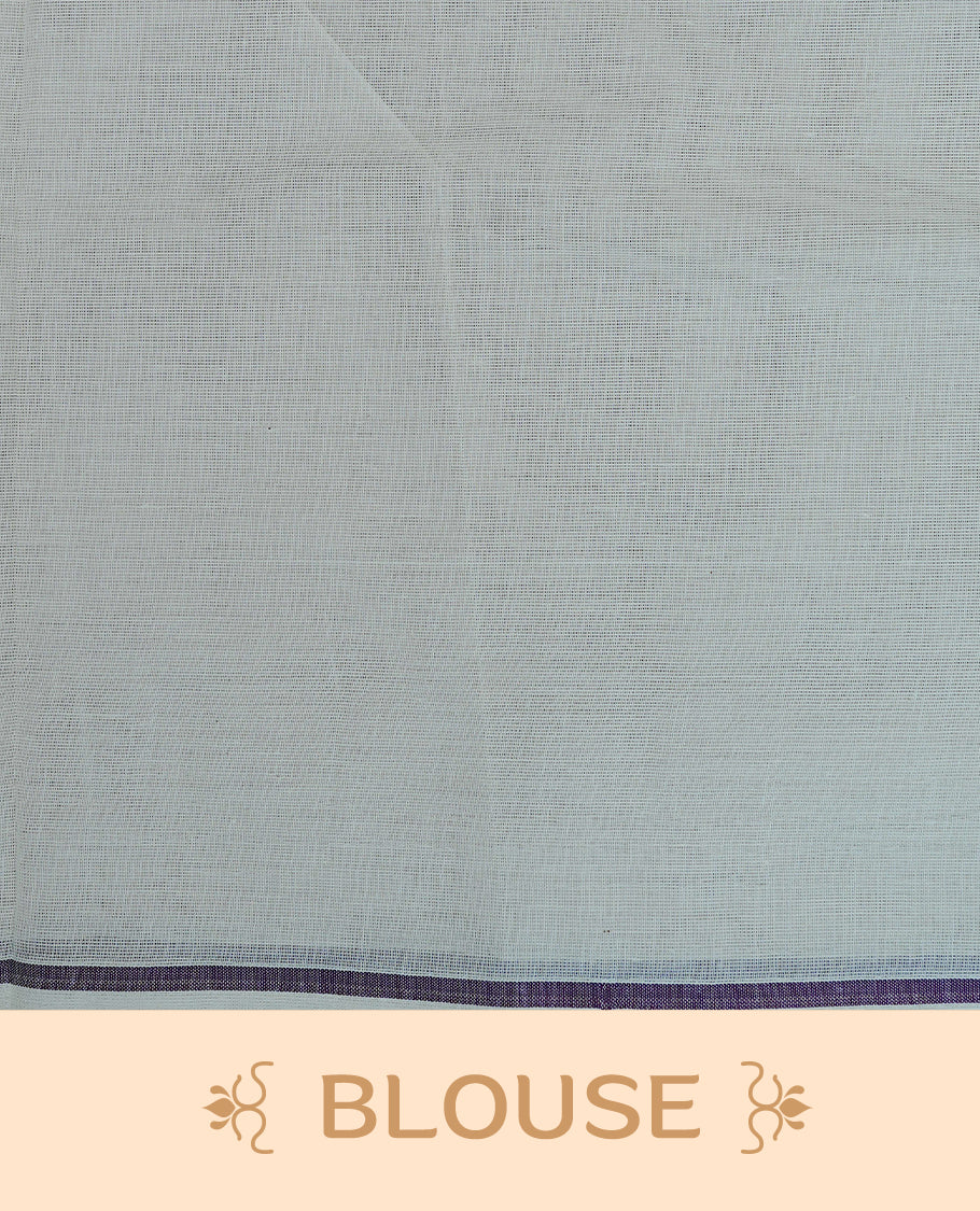 Cream Colour Cotton Kerala Saree Featuring A Classy Plain Body For Effortless Elegance, Enhanced By A Minimalist Grape Border, Paired With A Matching Blouse Piece