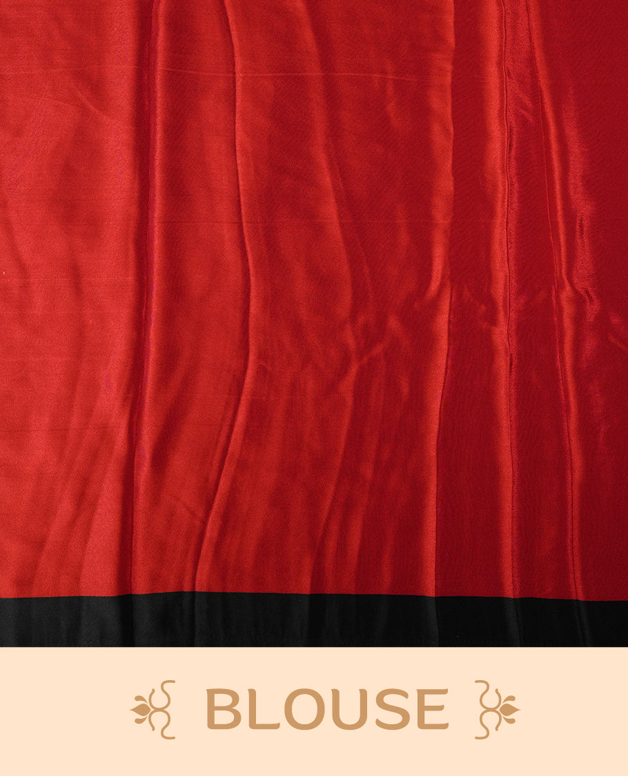 Ivory colour saree with bold red polka dots and contrasting black red striped pallu & Comes with a stylish matching blouse.