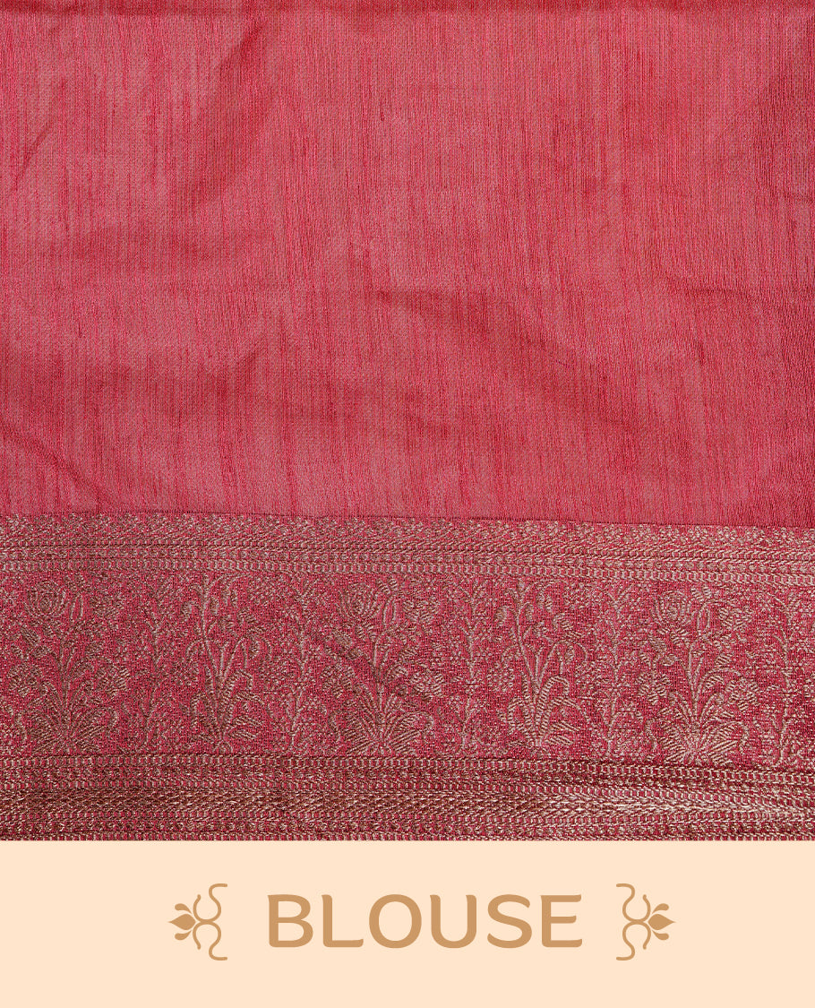 Biege colour Semi linen saree featuring Elegant plain body, complemented by contrast Maroon colour With Antique zari border, paired with matching blouse piece.