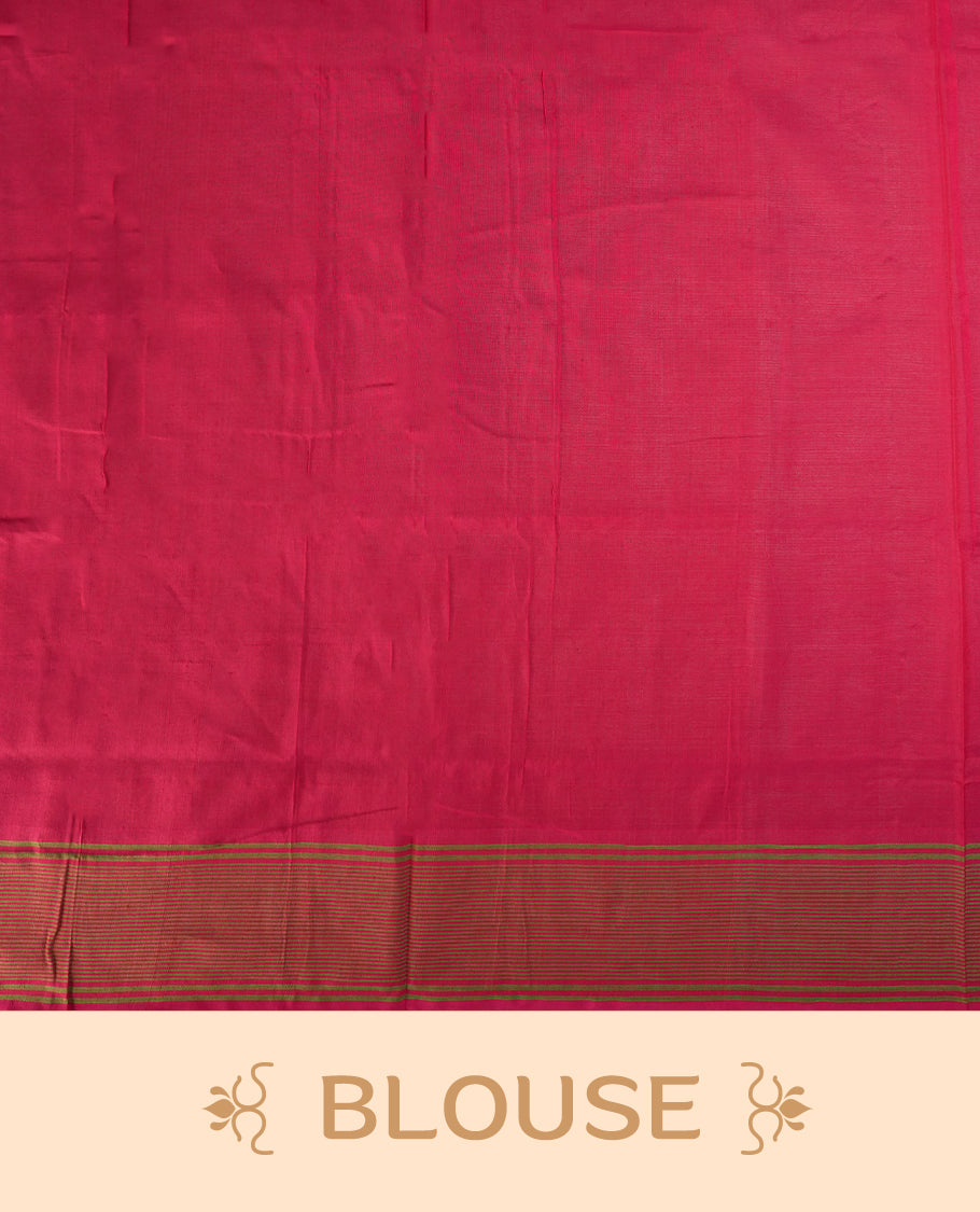 Mustard yellow colour Ikkat Pochampally saree adorned with traditional woven motifs, paired with a striking pink border and pallu, finished with a matching blouse piece for a vibrant and elegant ethnic look.
