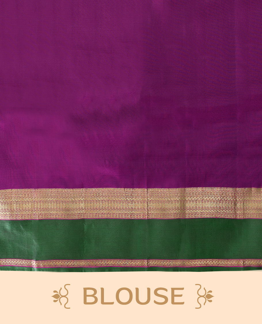 Dark Grape Colour Vasundhara Silk Saree having Plain Body with Green Colour Border and Light Grape Blouse
