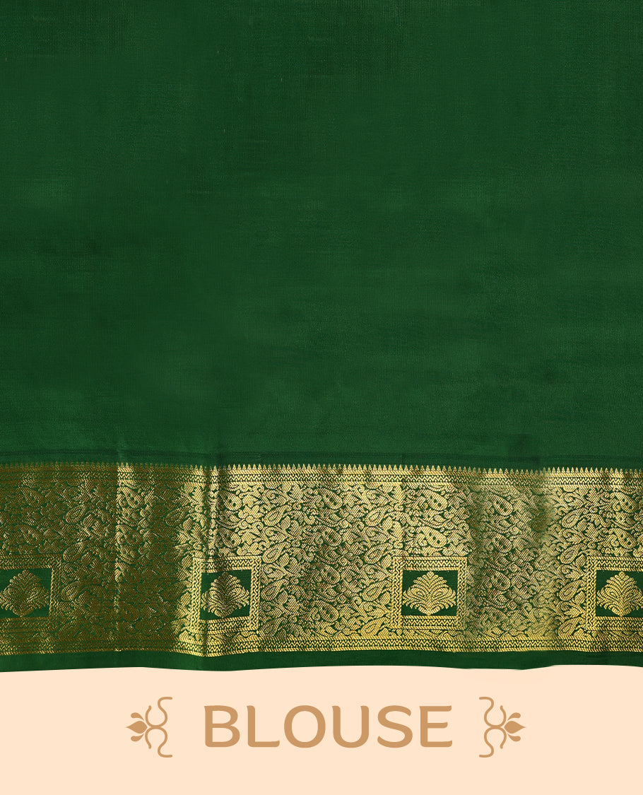 Cream Colour Vasundhara Silk Saree having Golden Thread Buttas in Body with Green Colour Border and Blouse