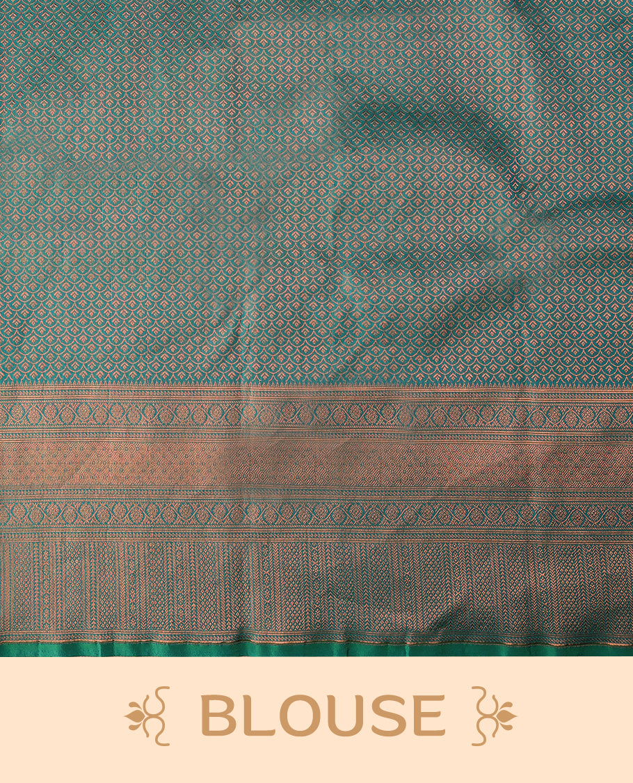 Aqua Colour Kancheepuram Silk Brocade Saree having Brocade Body with Self Coloured Brocade Border and Blouse