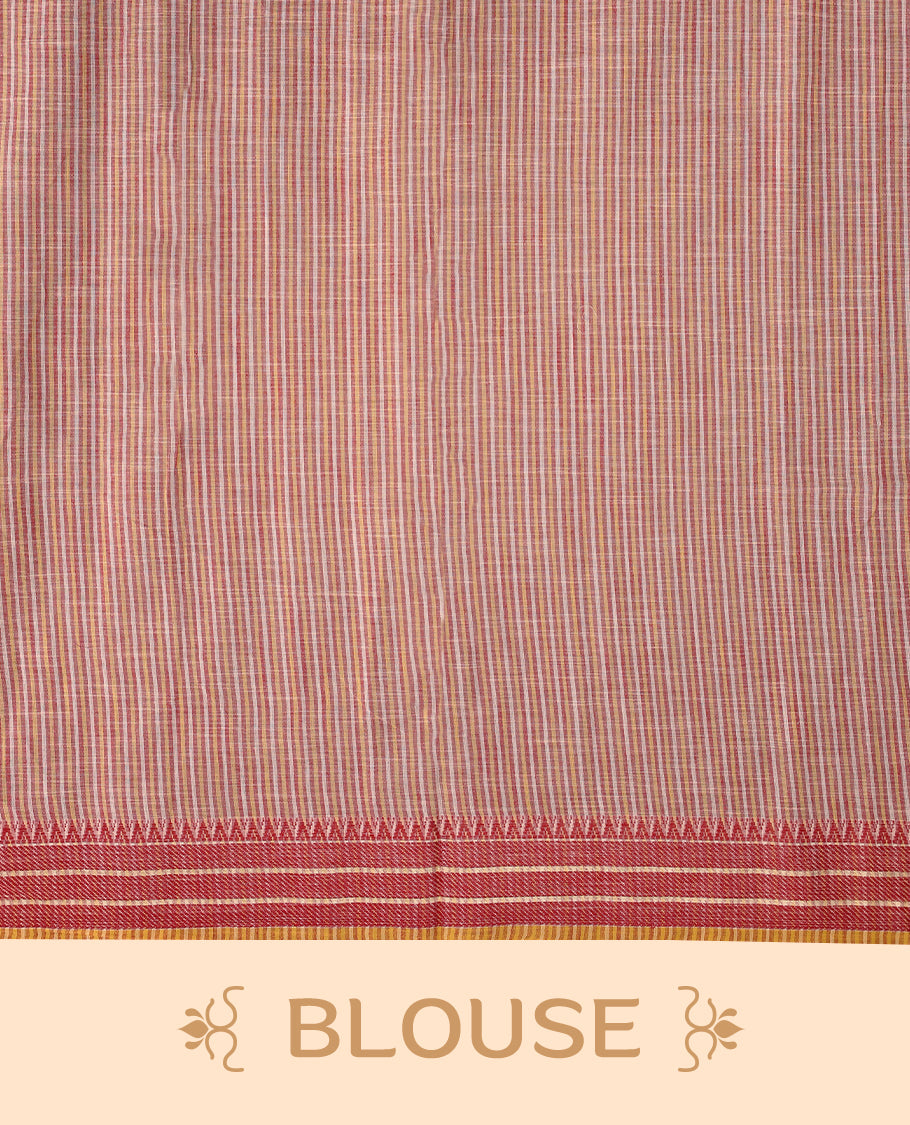 Off-white Colour lightweight khadi cotton saree featuring earthy-coloured digital floral kodi prints on the body and pallu, paired with a matching blouse.